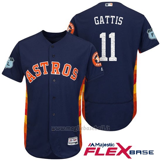 Maglia Baseball Uomo Houston Astros Evan Gattis 11 Blu 2017 Allenamento Primaverile Flex Base Giocatore